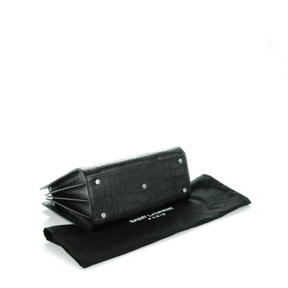 Saint Laurent Calfskin Crocodile Embossed Small Sac de Jour Black 4 of 7