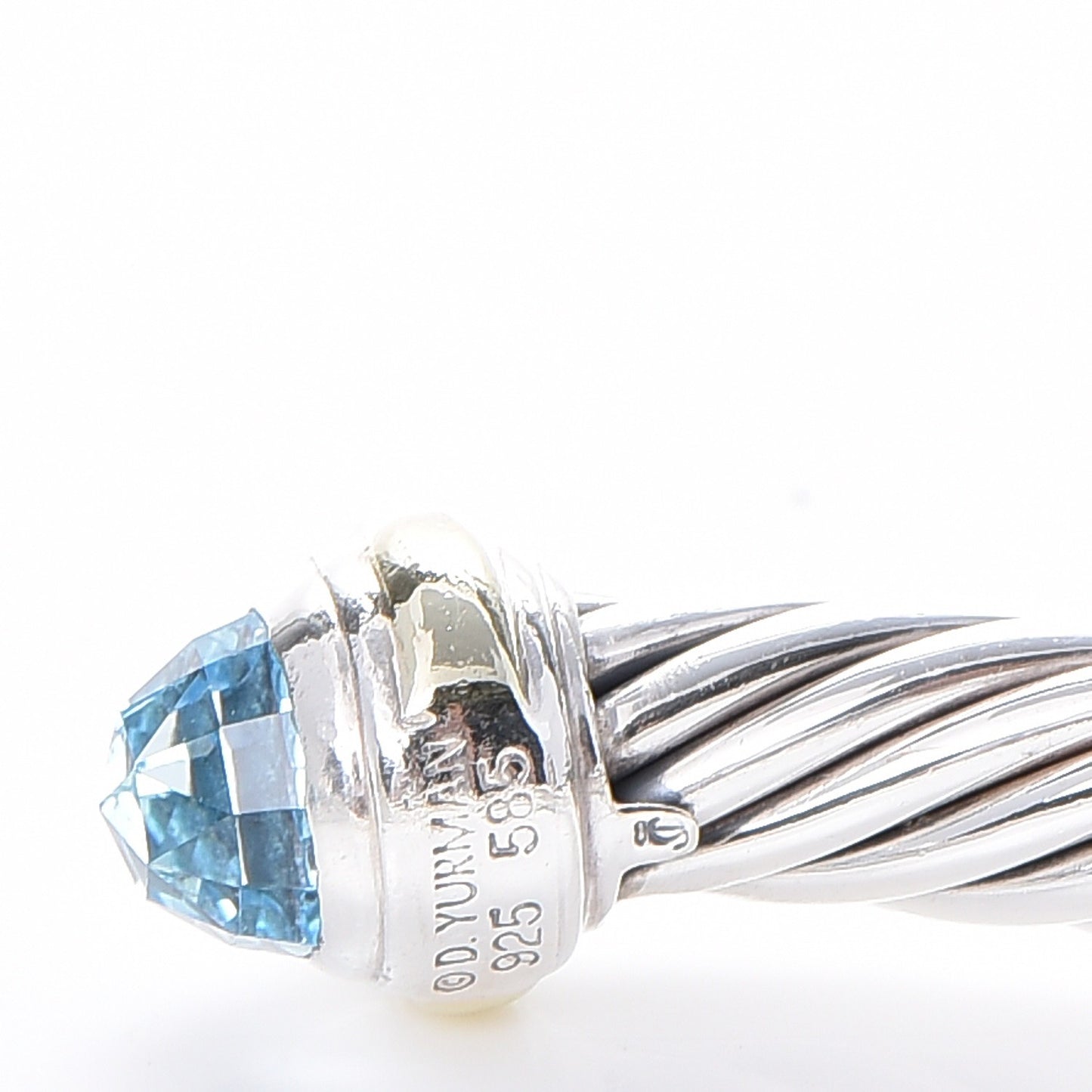 Sterling Silver 14K Yellow Gold Blue Topaz 7mm Cable Classics Bracelet