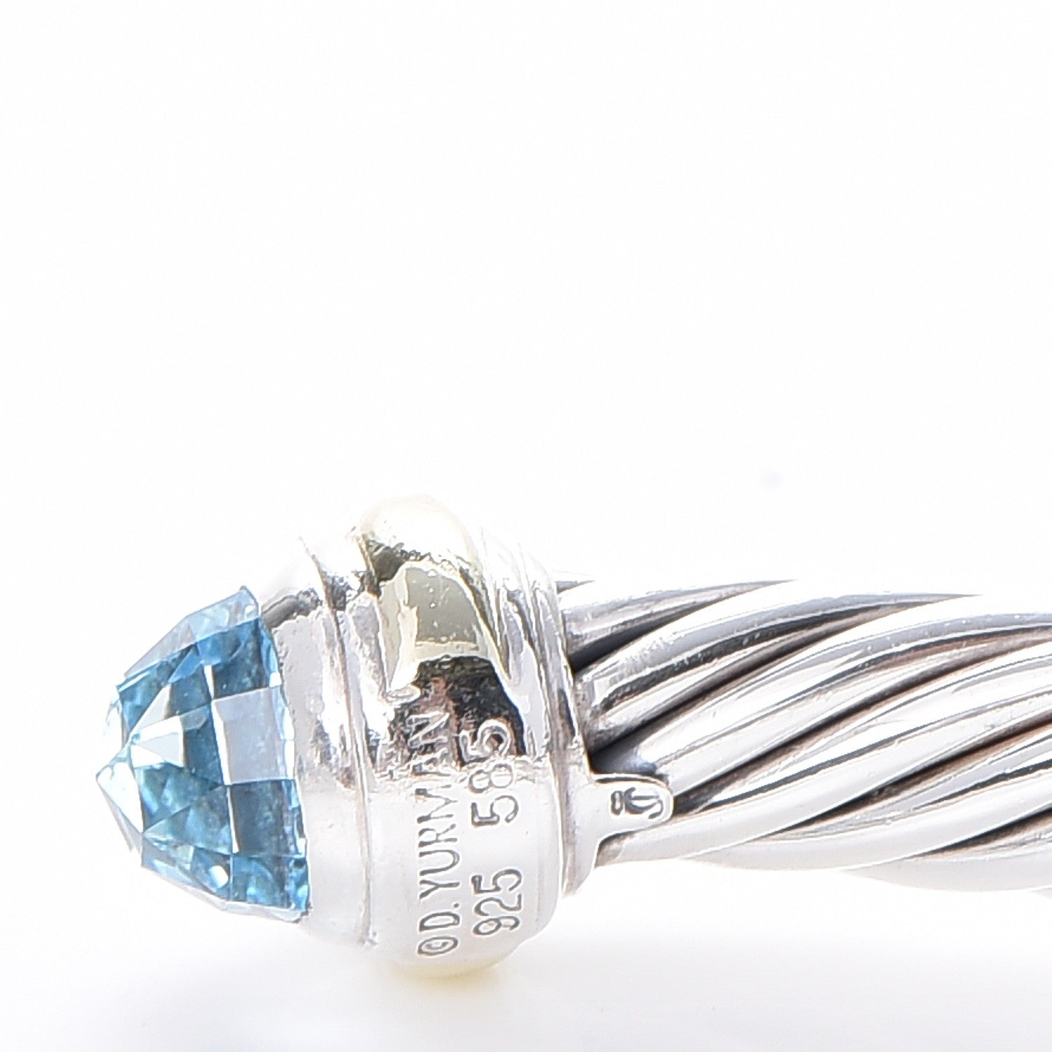 David Yurman Sterling Silver 14K Yellow Gold Blue Topaz 7mm Cable Classics Bracelet 4 of 5
