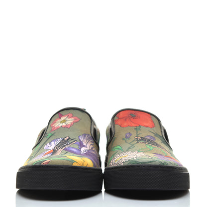 Gucci Canvas Miro Soft Calfskin Web Floral Snake Print Mens Dublin Slip On Sneakers 9.5 Militare Multicolor Black 2 of 11