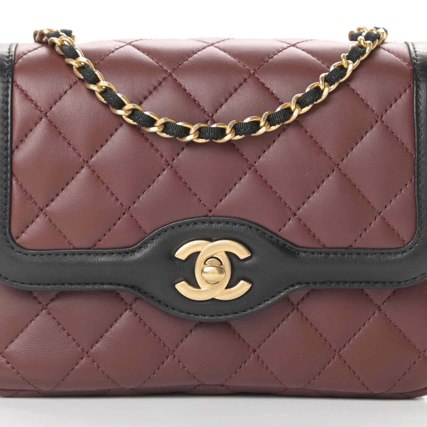 Lambskin Quilted Mini Two Tone Day Flap Burgundy