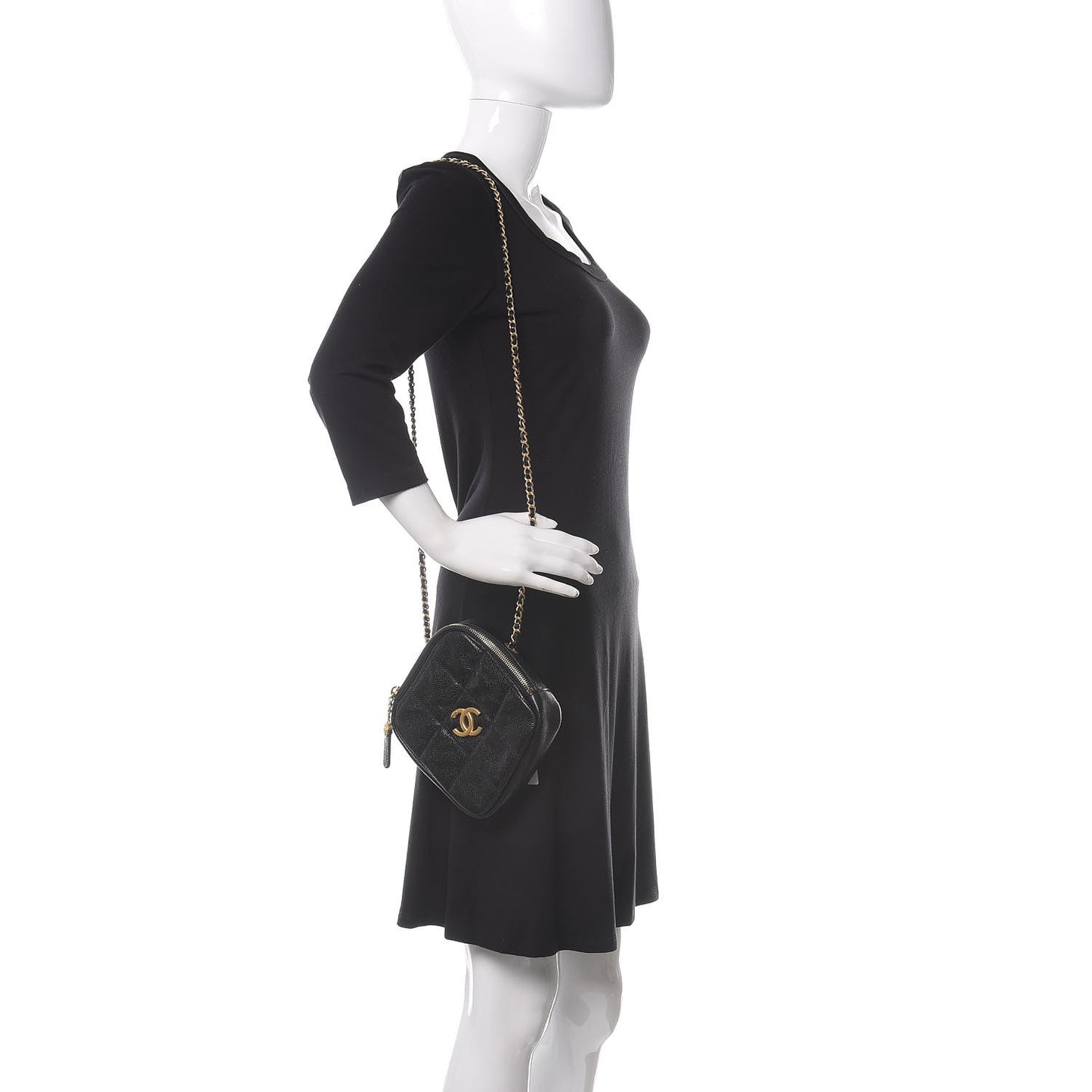 Caviar Quilted Diamond Clutch With Chain Black