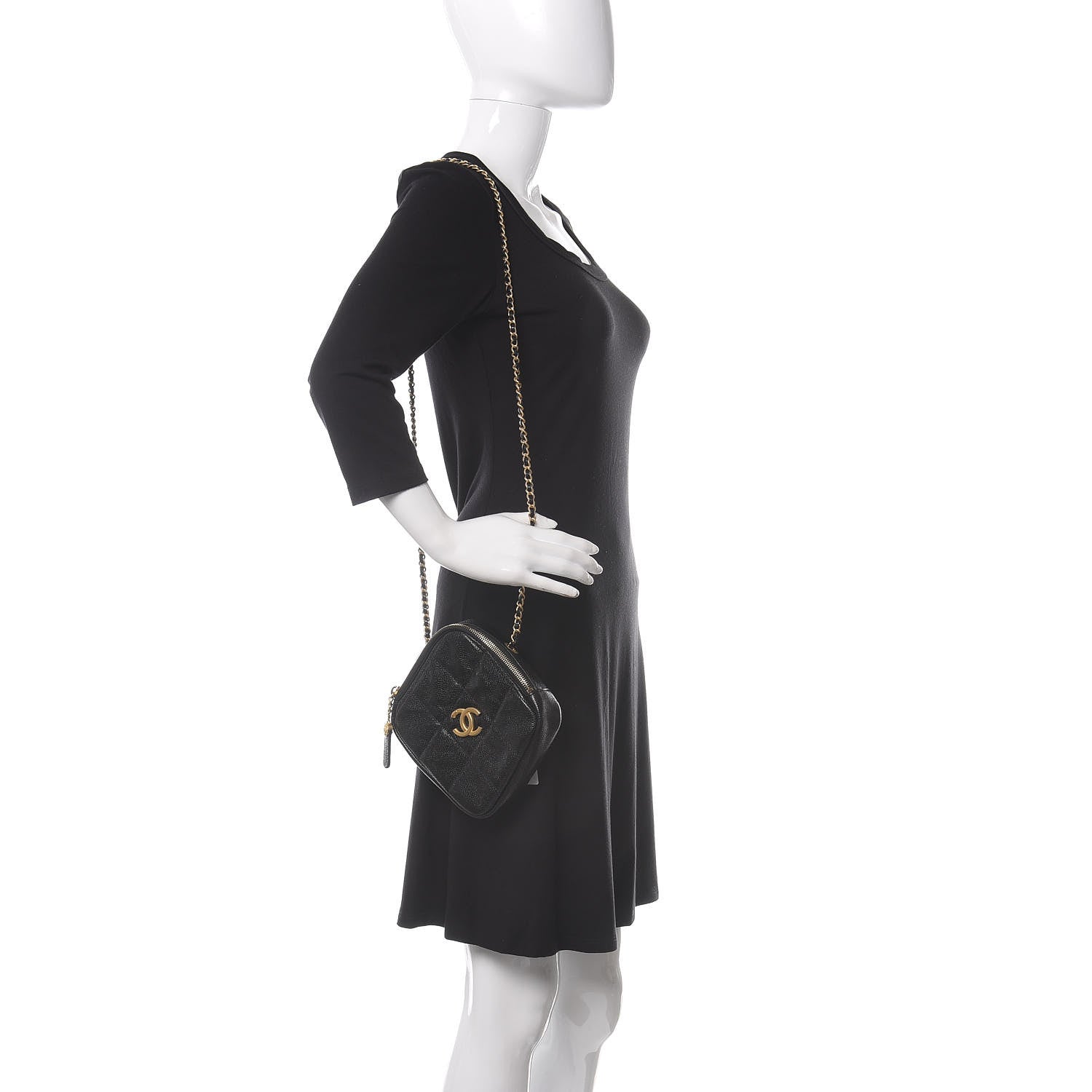 Chanel Caviar Quilted Diamond Clutch With Chain Black 2 of 10