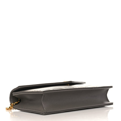 Saint Laurent Grain De Poudre Matelasse Chevron Monogram Envelope Chain Wallet Earth 3 of 8