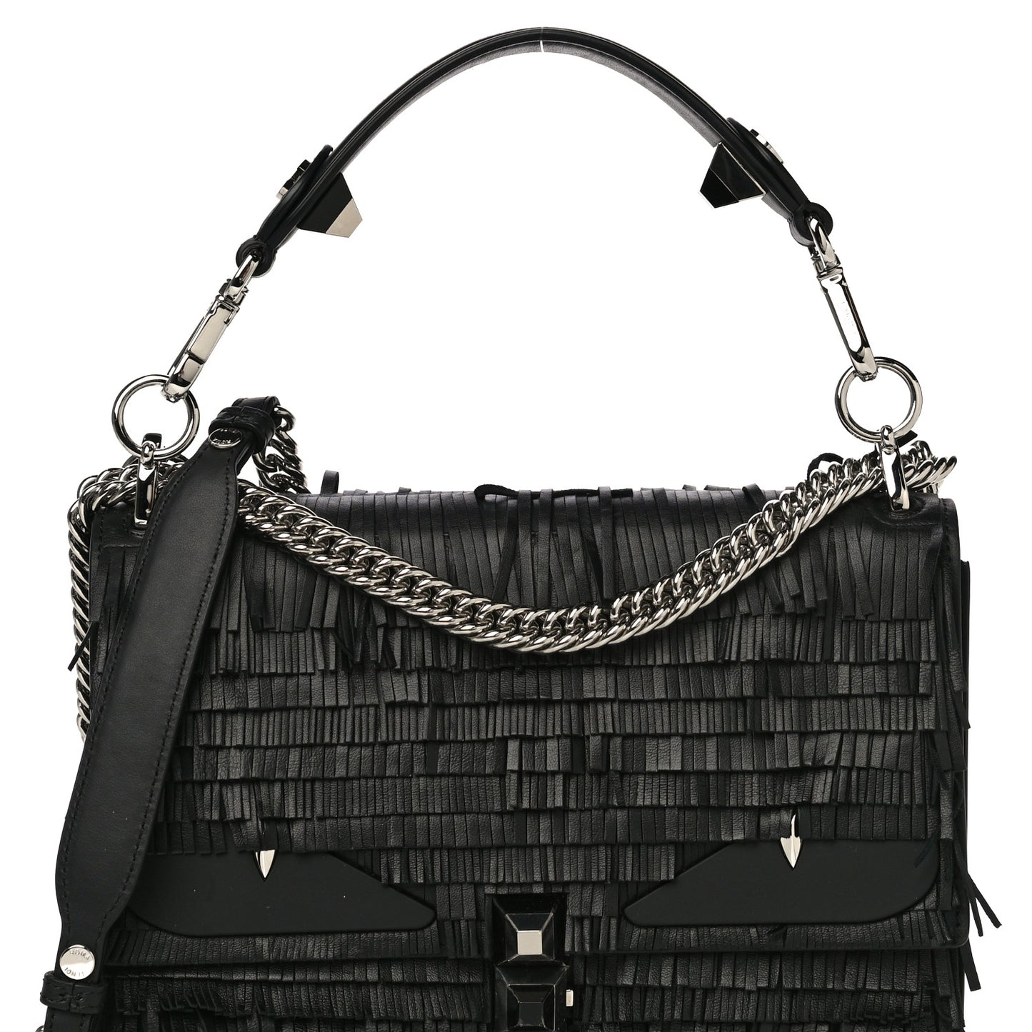 Vitello Century Opaco Monster Eyes Fringe Studded Kan I Shoulder Bag Black