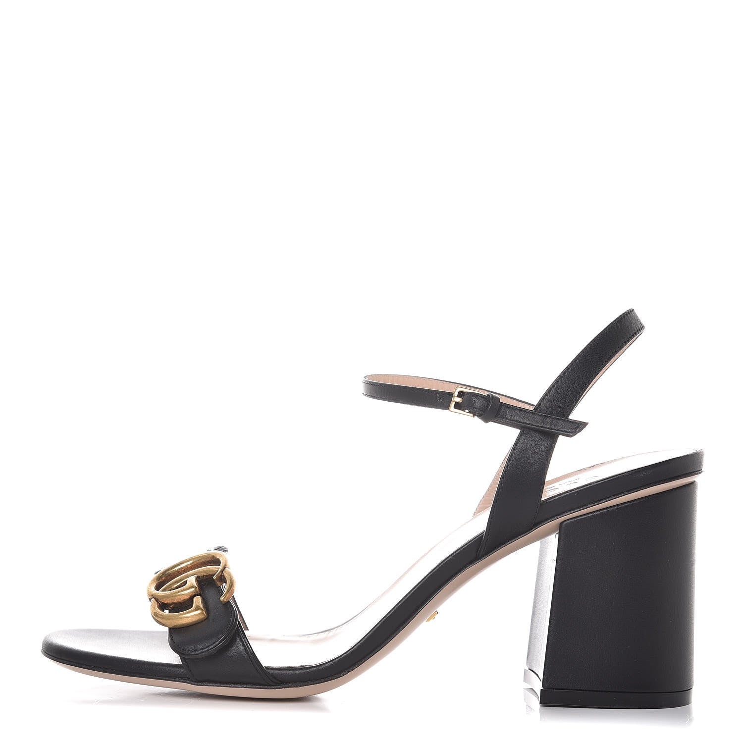Gucci Lifford Calfskin GG Marmont Ankle Wrap 75mm Sandals 38.5 Black 1 of 8