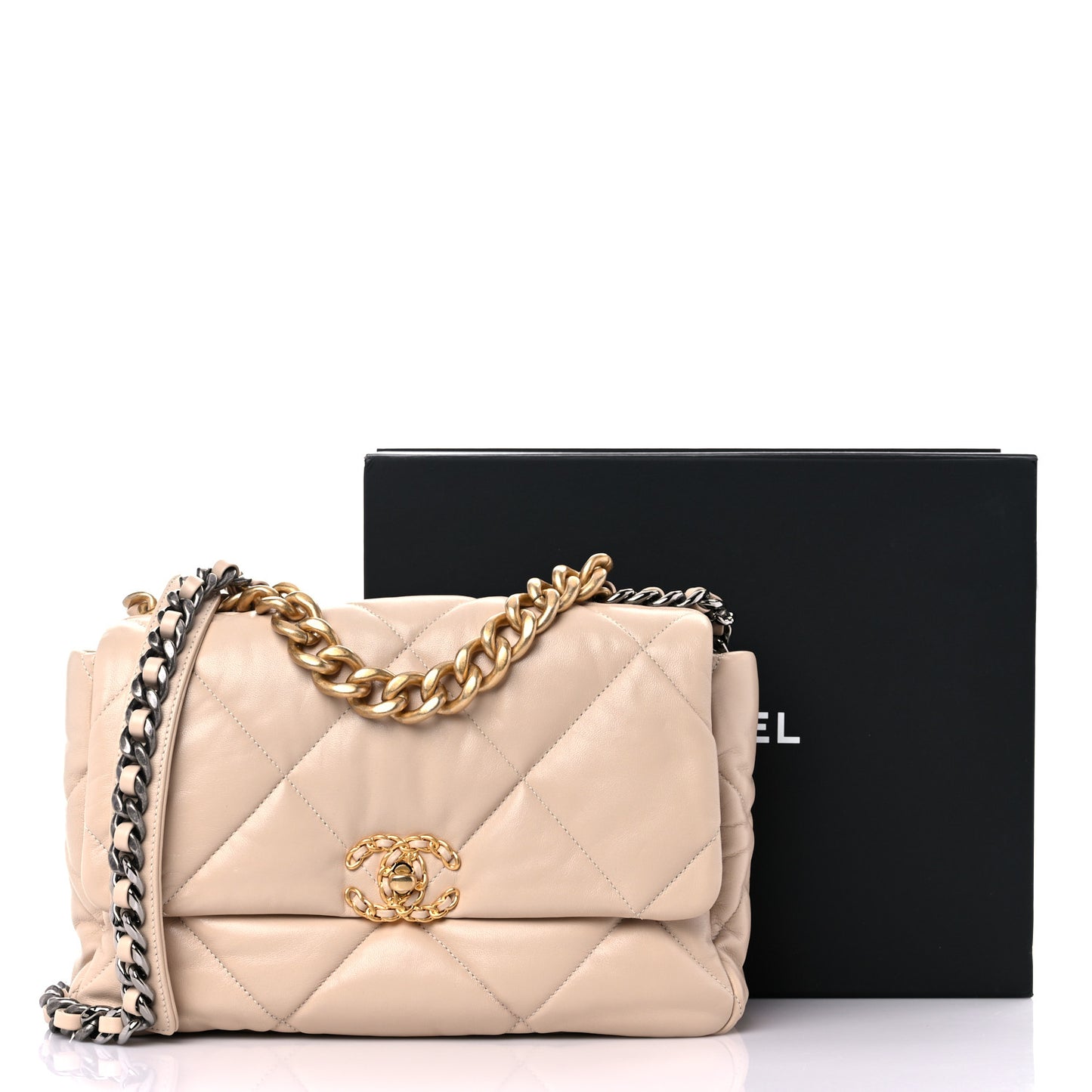 Lambskin Quilted Large Chanel 19 Flap Beige