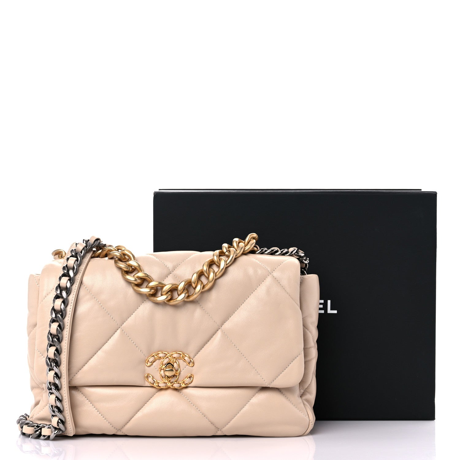 Chanel Lambskin Quilted Large Chanel 19 Flap Beige 9 of 9