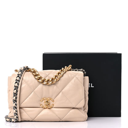 Chanel Lambskin Quilted Large Chanel 19 Flap Beige 9 of 9