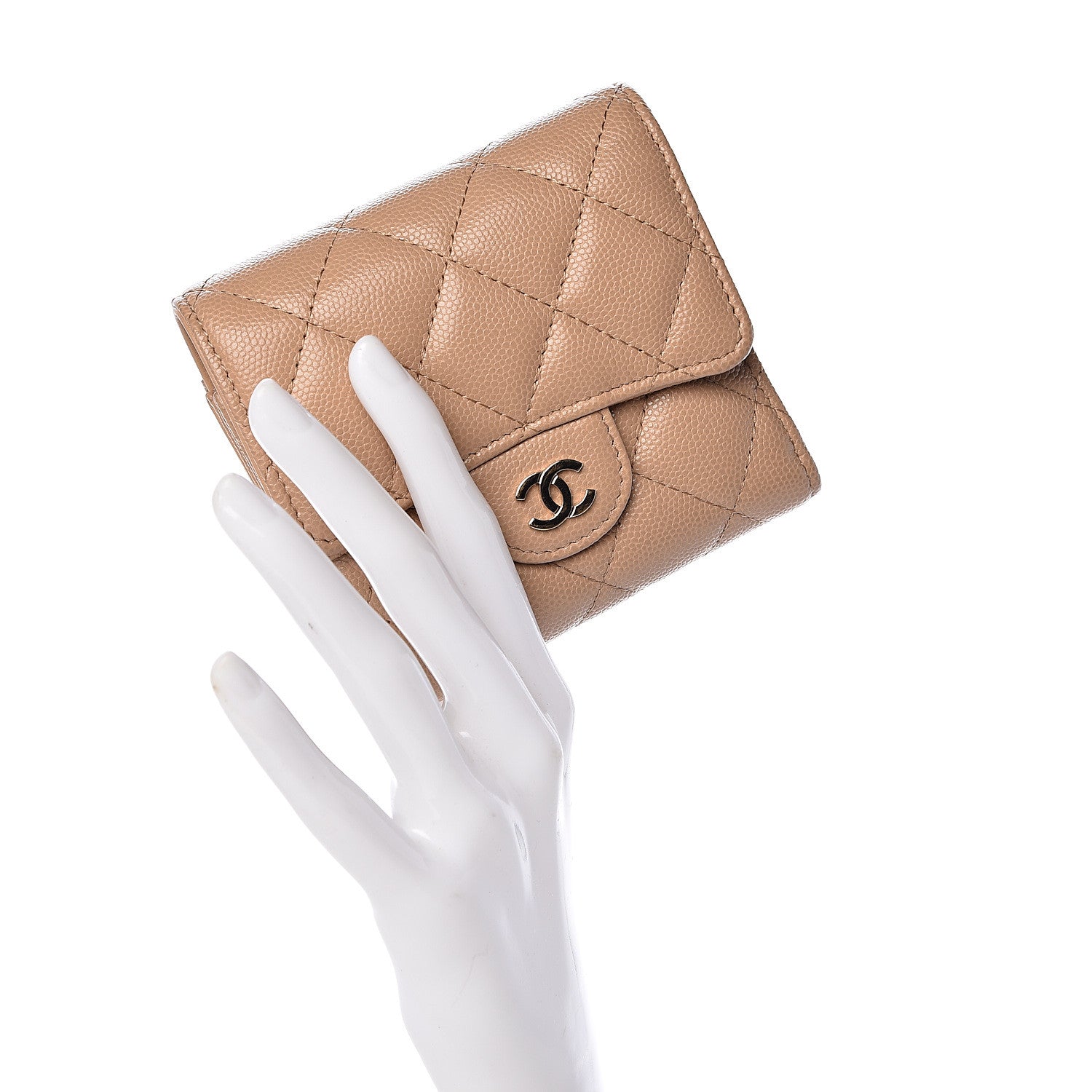 Chanel Caviar Quilted Compact Flap Wallet Beige 2 of 10