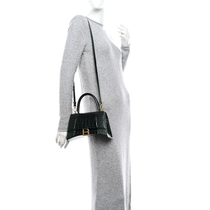 Balenciaga Shiny Calfskin Crocodile Embossed Small Hourglass Top Handle Bag Forest Green 2 of 14