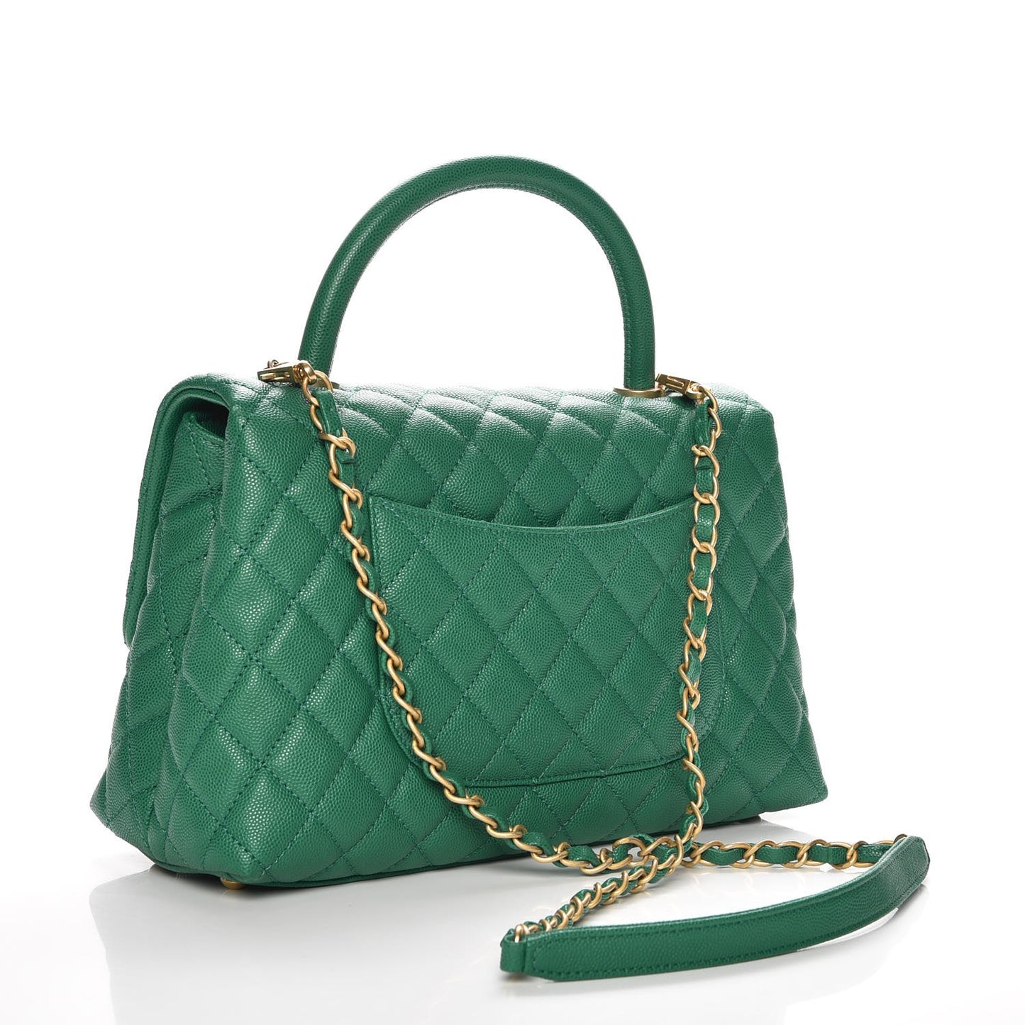 Caviar Quilted Small Coco Handle Flap Green