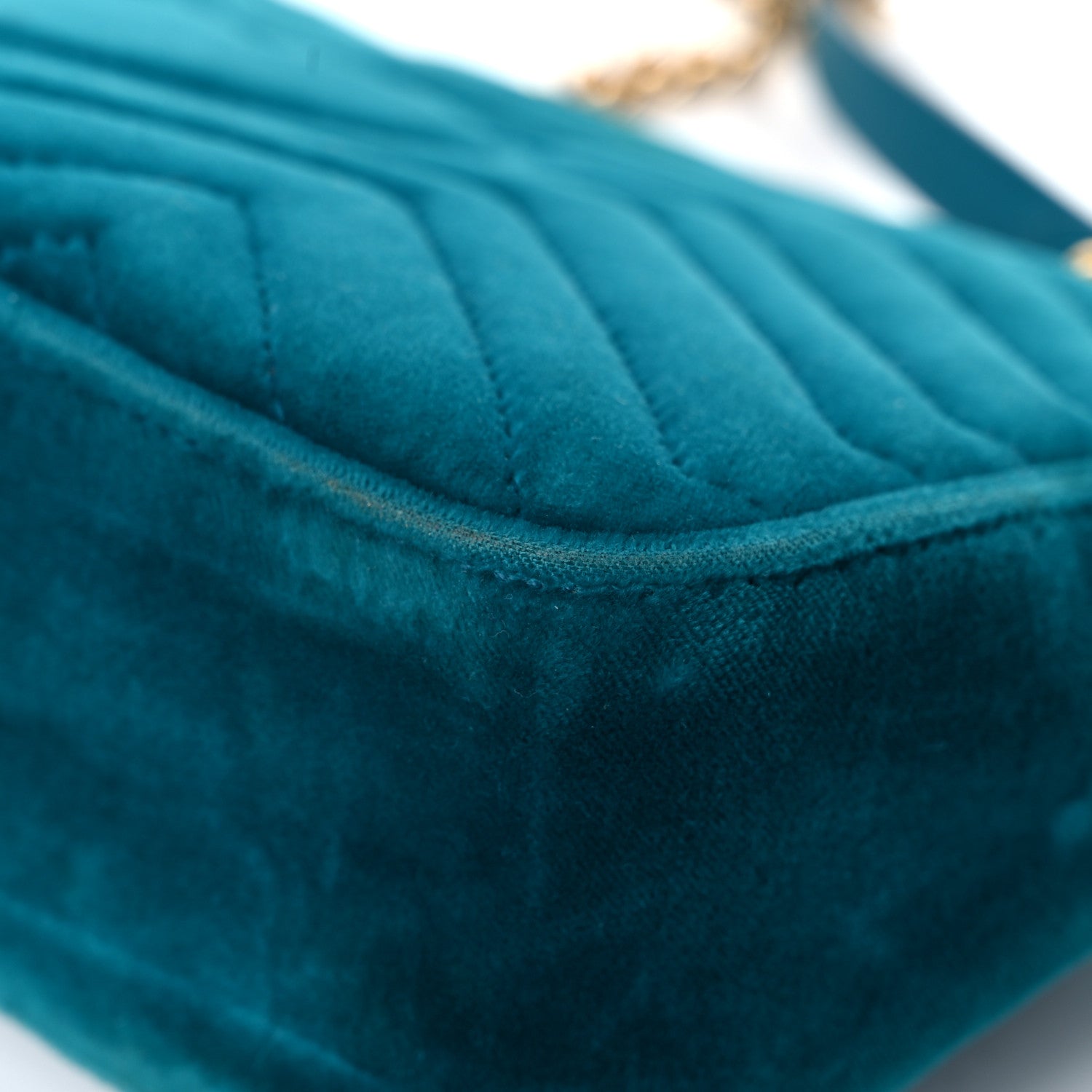 Gucci Velvet Matelasse Small GG Marmont Shoulder Bag Pavone Cyan 10 of 20
