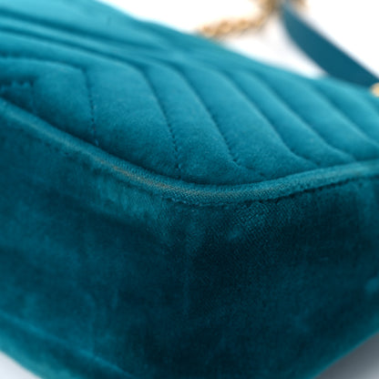 Gucci Velvet Matelasse Small GG Marmont Shoulder Bag Pavone Cyan 10 of 20