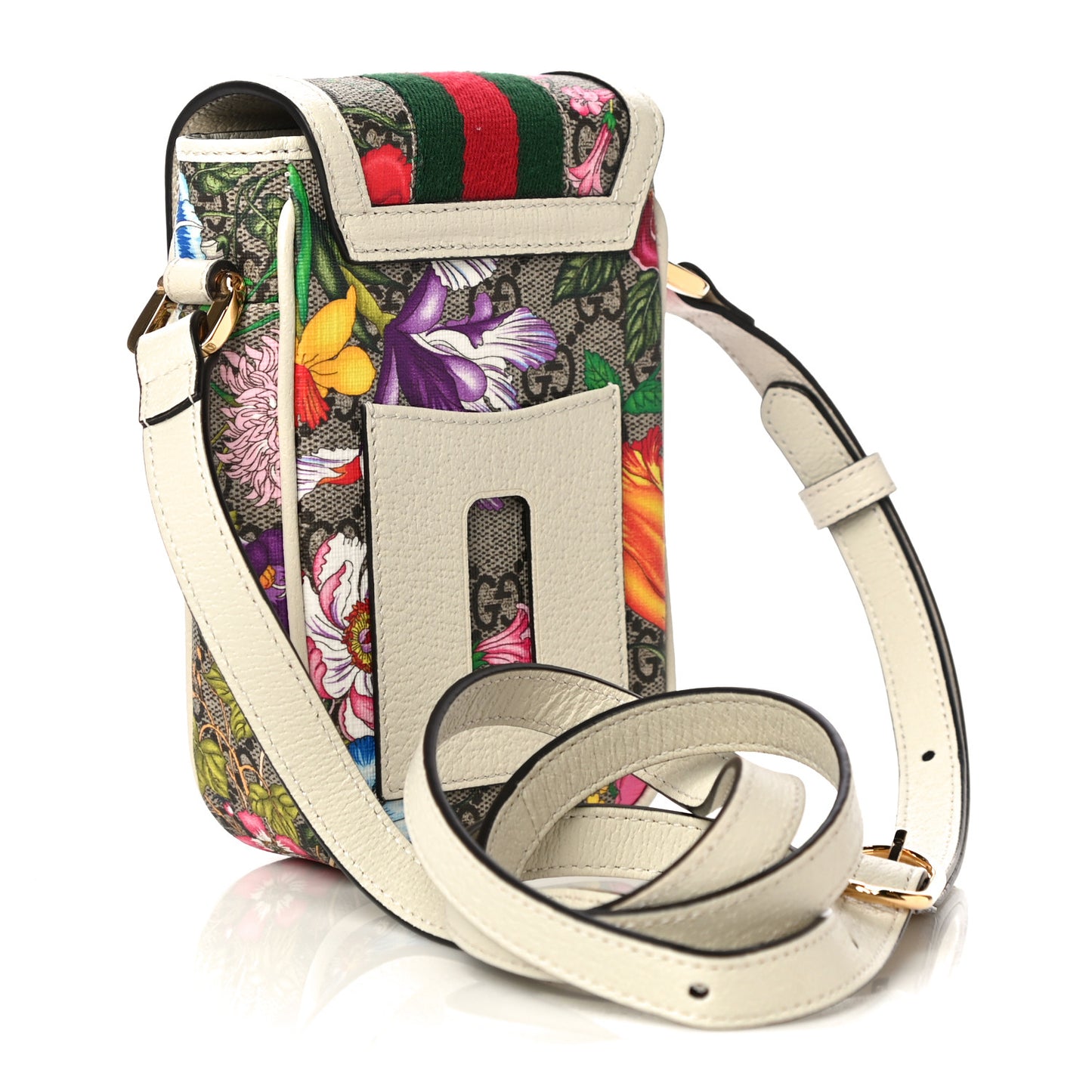 GG Supreme Monogram Flora Web Ophidia Phone Crossbody Bag White