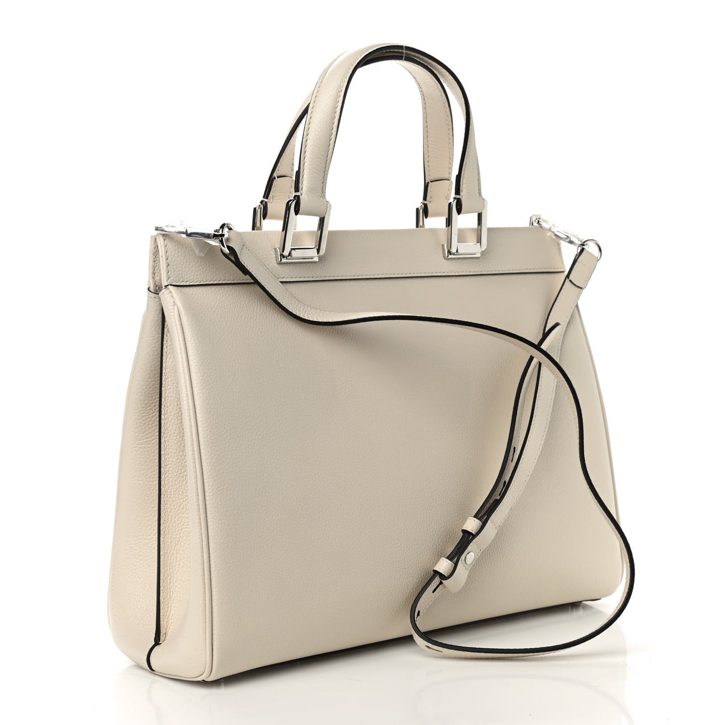 Grainy Calfskin Medium Zumi Top Handle Bag Mystic White