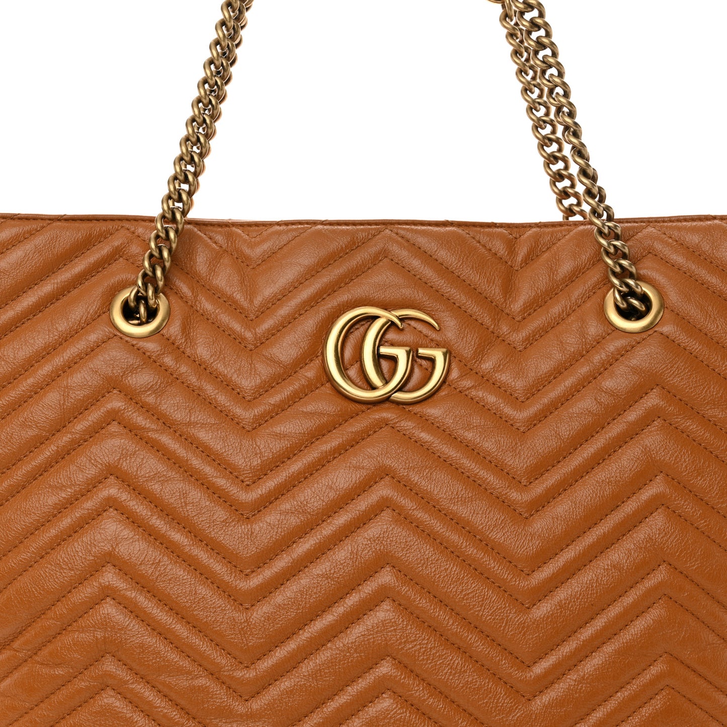 Azalea Calfskin Matelasse Large GG Marmont Slim Tote Cognac
