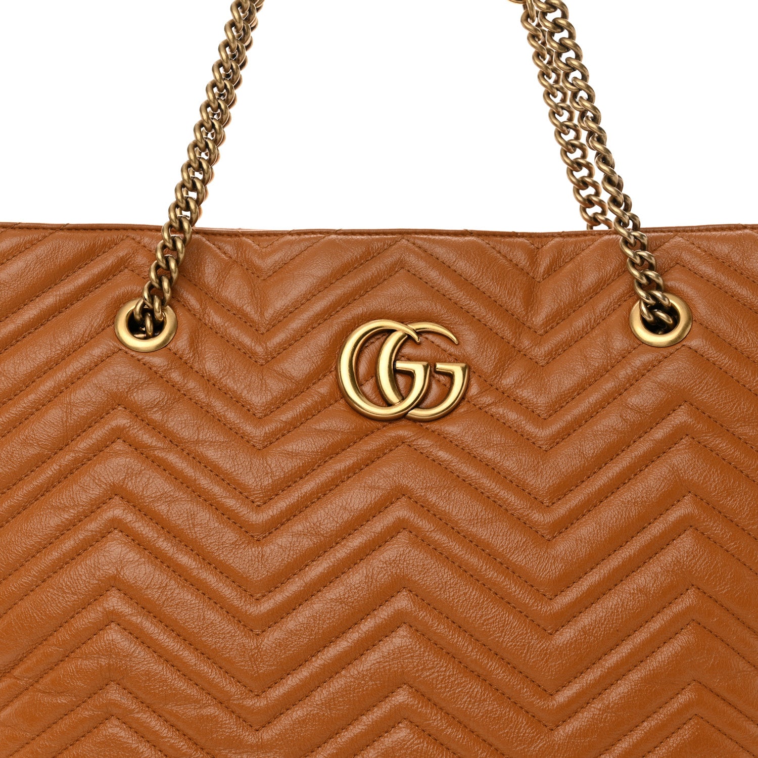 Gucci Azalea Calfskin Matelasse Large GG Marmont Slim Tote Cognac 8 of 18