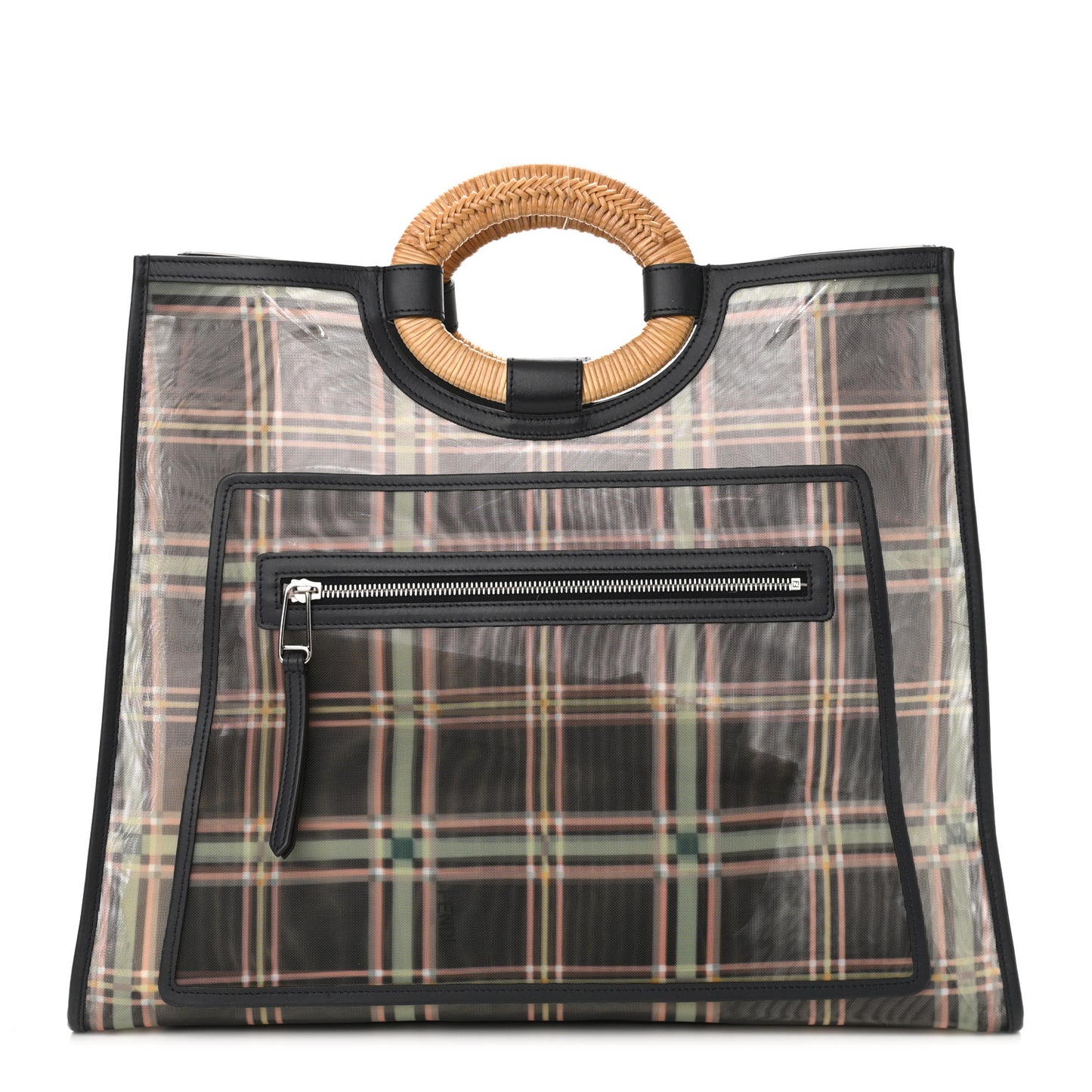Mesh Vitello Century Wicker Tartan Plaid Large Runaway Shopper Tote Black Blue Notte