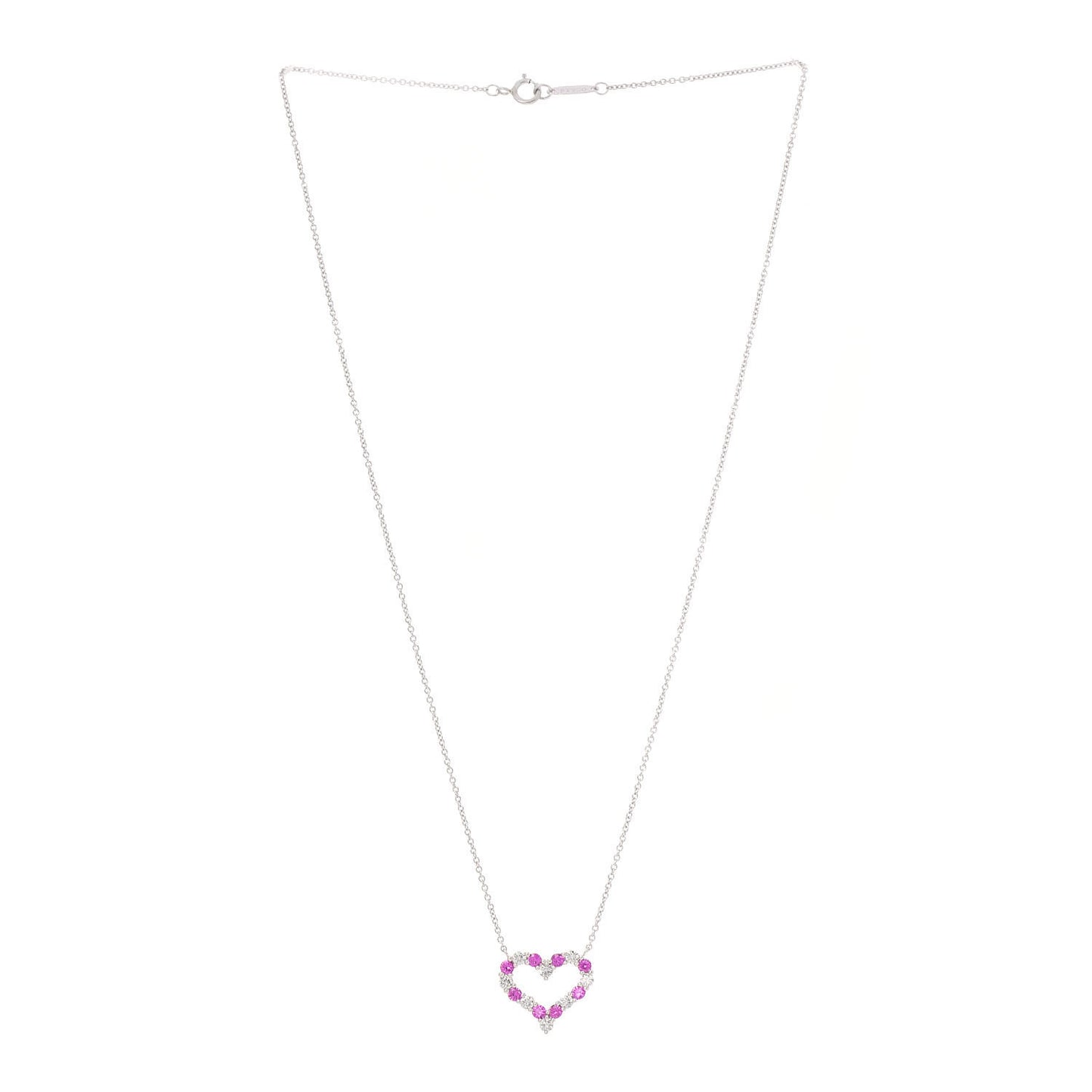 Platinum Diamond Pink Sapphire Heart Pendant Necklace