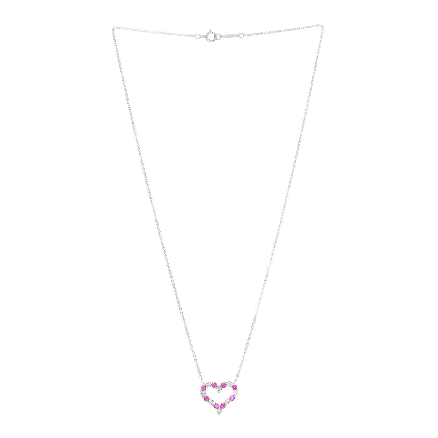Tiffany Platinum Diamond Pink Sapphire Heart Pendant Necklace 3 of 7