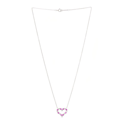 Tiffany Platinum Diamond Pink Sapphire Heart Pendant Necklace 3 of 7