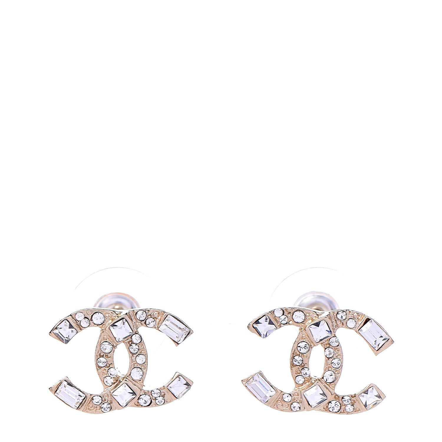 Chanel Crystal Baguette CC Earrings Gold 1 of 5
