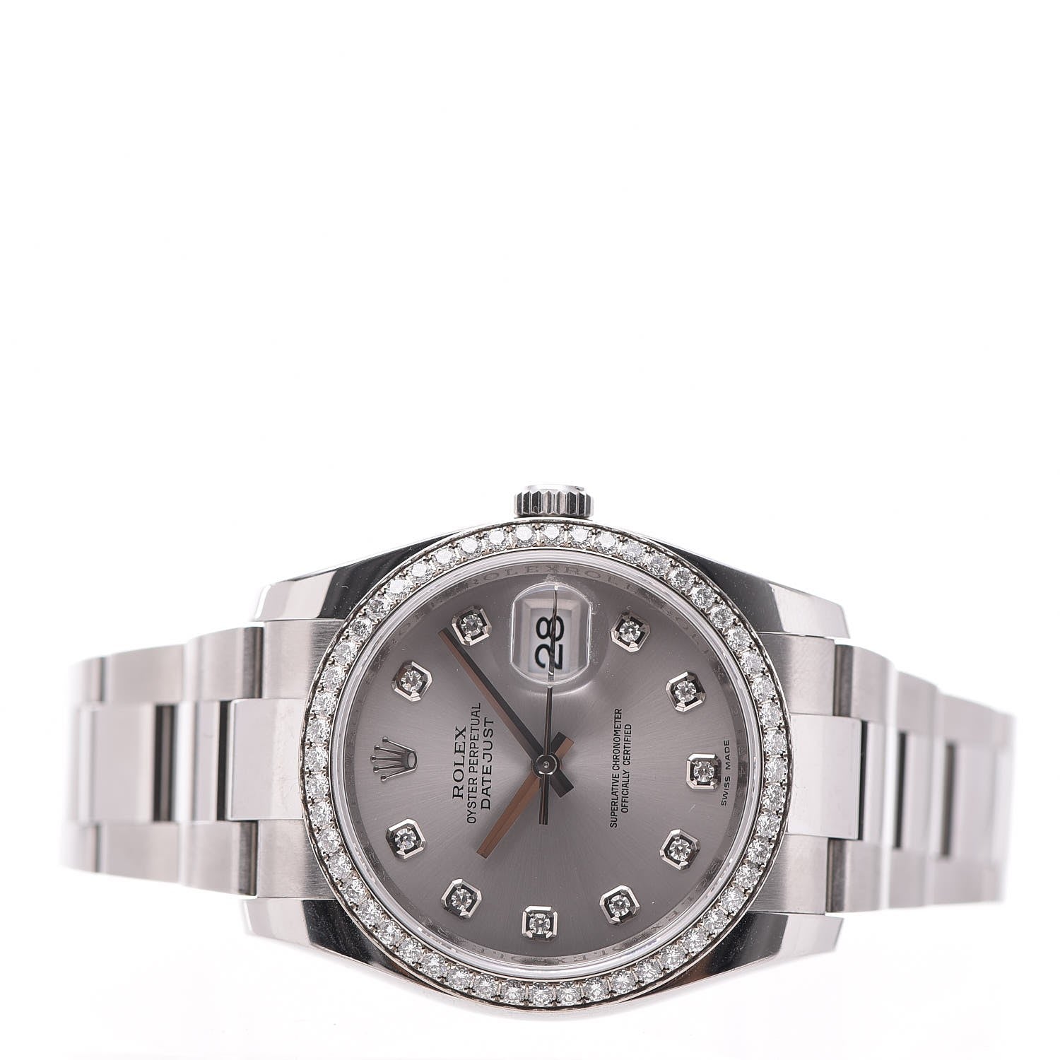 Rolex Stainless Steel Diamond 36mm Oyster Perpetual Datejust Watch Silver 116244 3 of 9