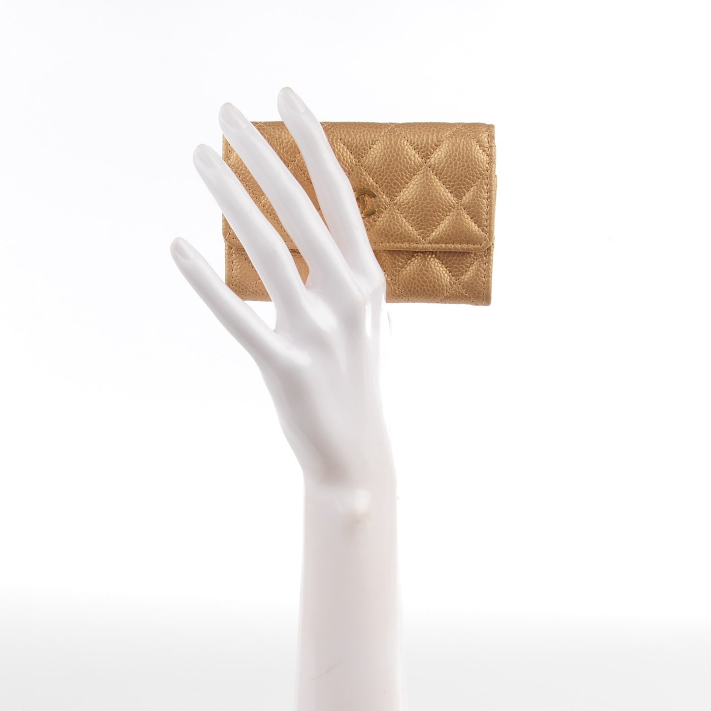 Metallic Caviar Quilted Card Holder Gold