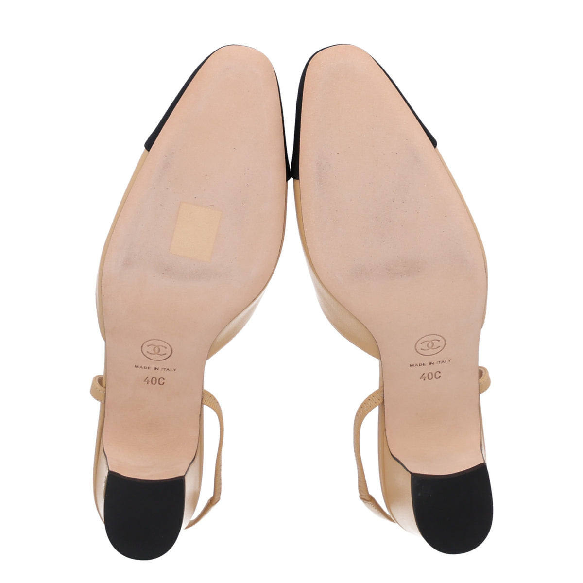 Chanel Goatskin Grosgrain Cap Toe CC Slingback Pumps 40 Beige Black 7 of 11