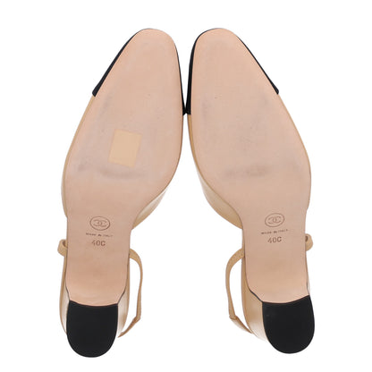 Chanel Goatskin Grosgrain Cap Toe CC Slingback Pumps 40 Beige Black 7 of 11