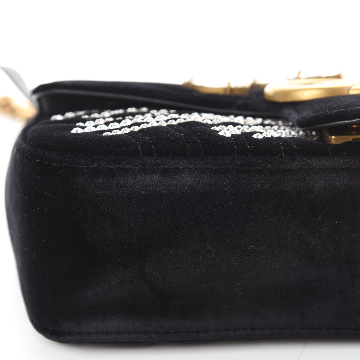 Velvet Matelasse Marquise Crystals Embroidered Small GG Marmont Shoulder Bag Black
