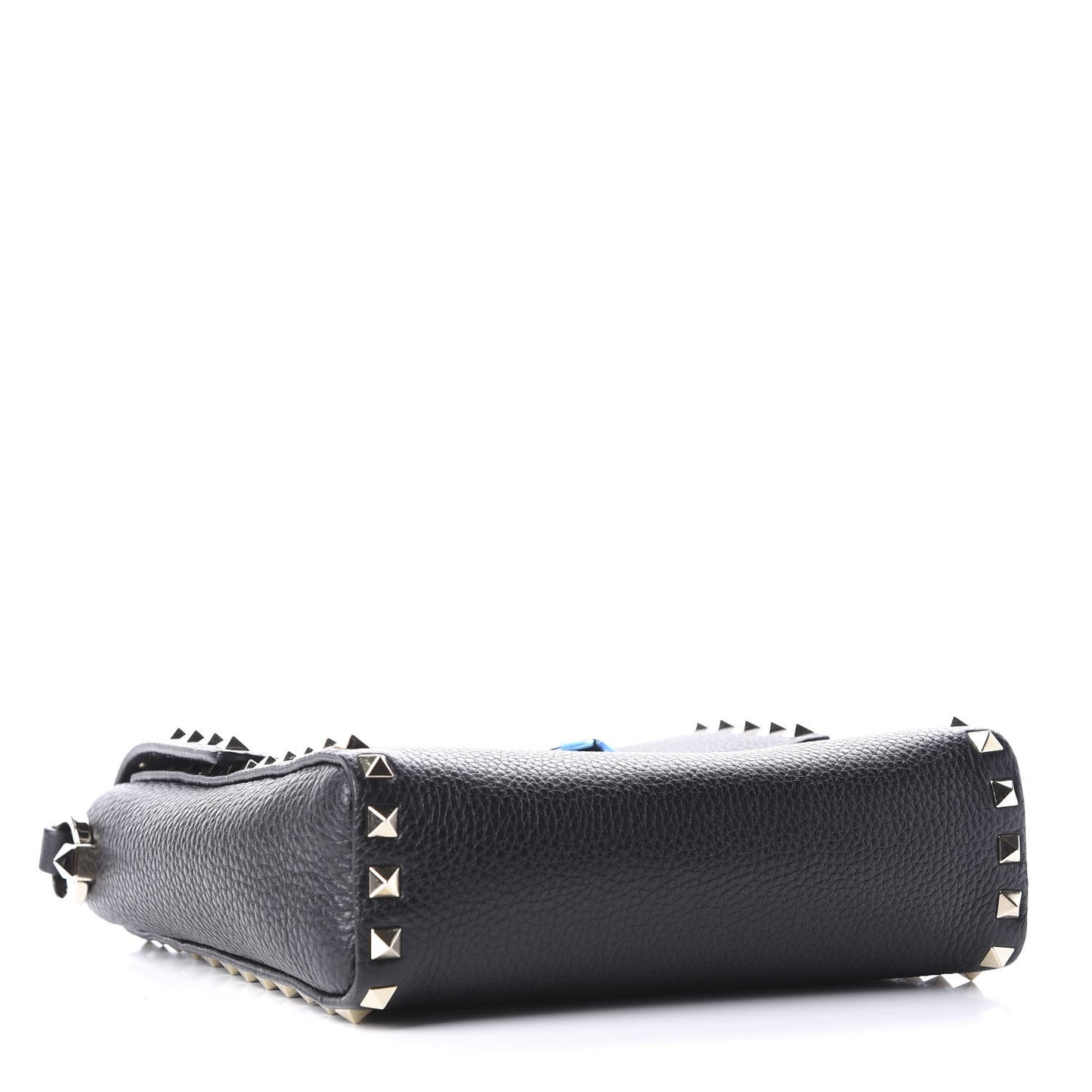 Pebbled Calfskin Rockstud Flip Lock Flap Messenger Black