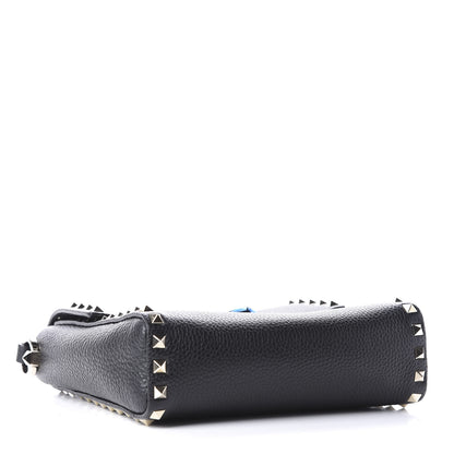 Valentino Garavani Pebbled Calfskin Rockstud Flip Lock Flap Messenger Black 4 of 9