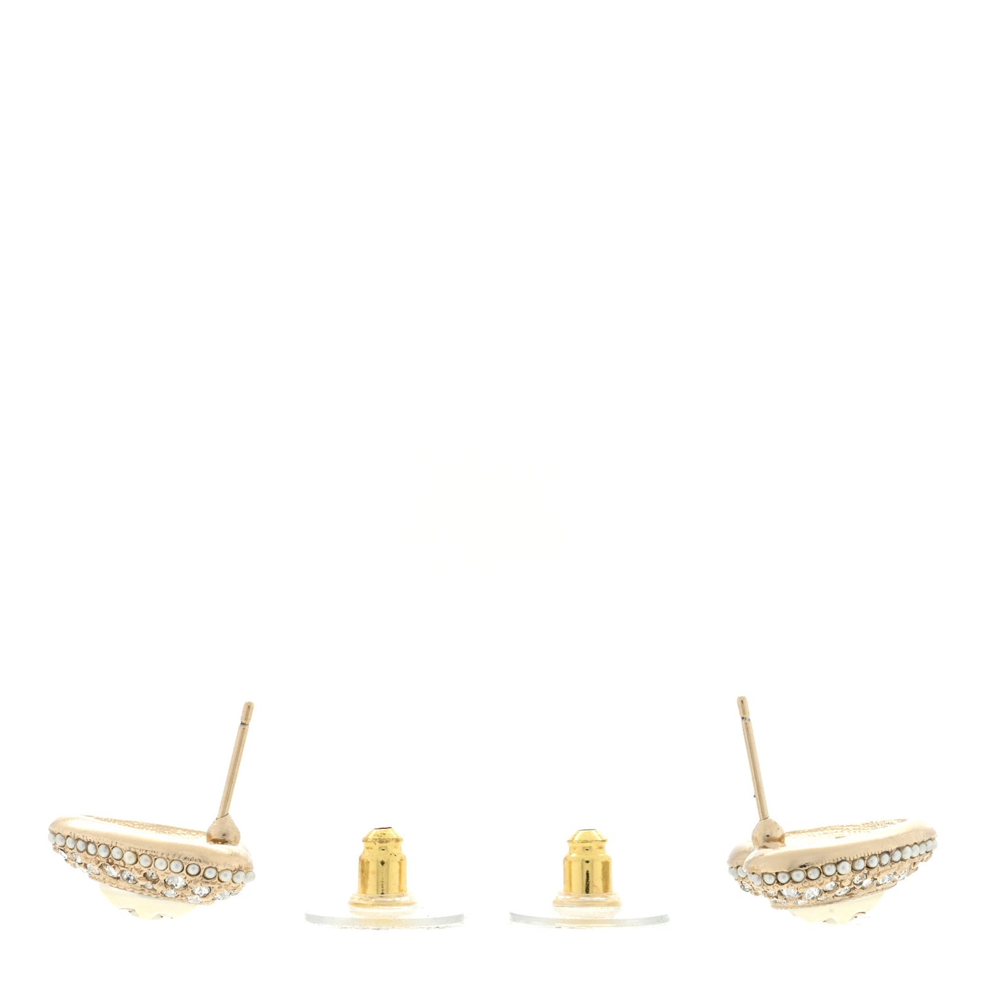 Pearl Crystal CC Heart Earrings Gold White