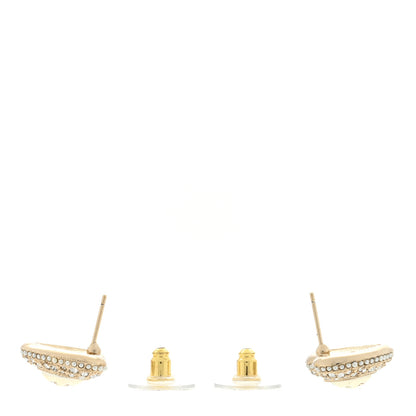 Chanel Pearl Crystal CC Heart Earrings Gold White 3 of 4
