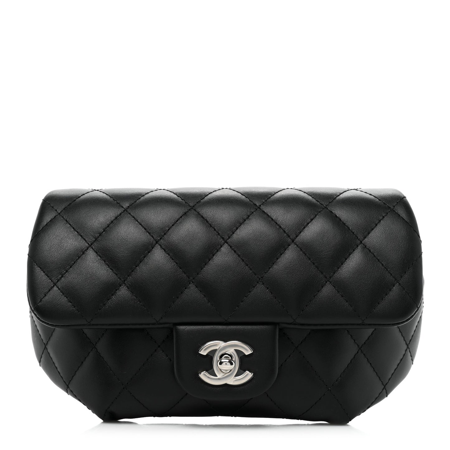 Calfskin Quilted CC Uniform Flap Belt Bag Black