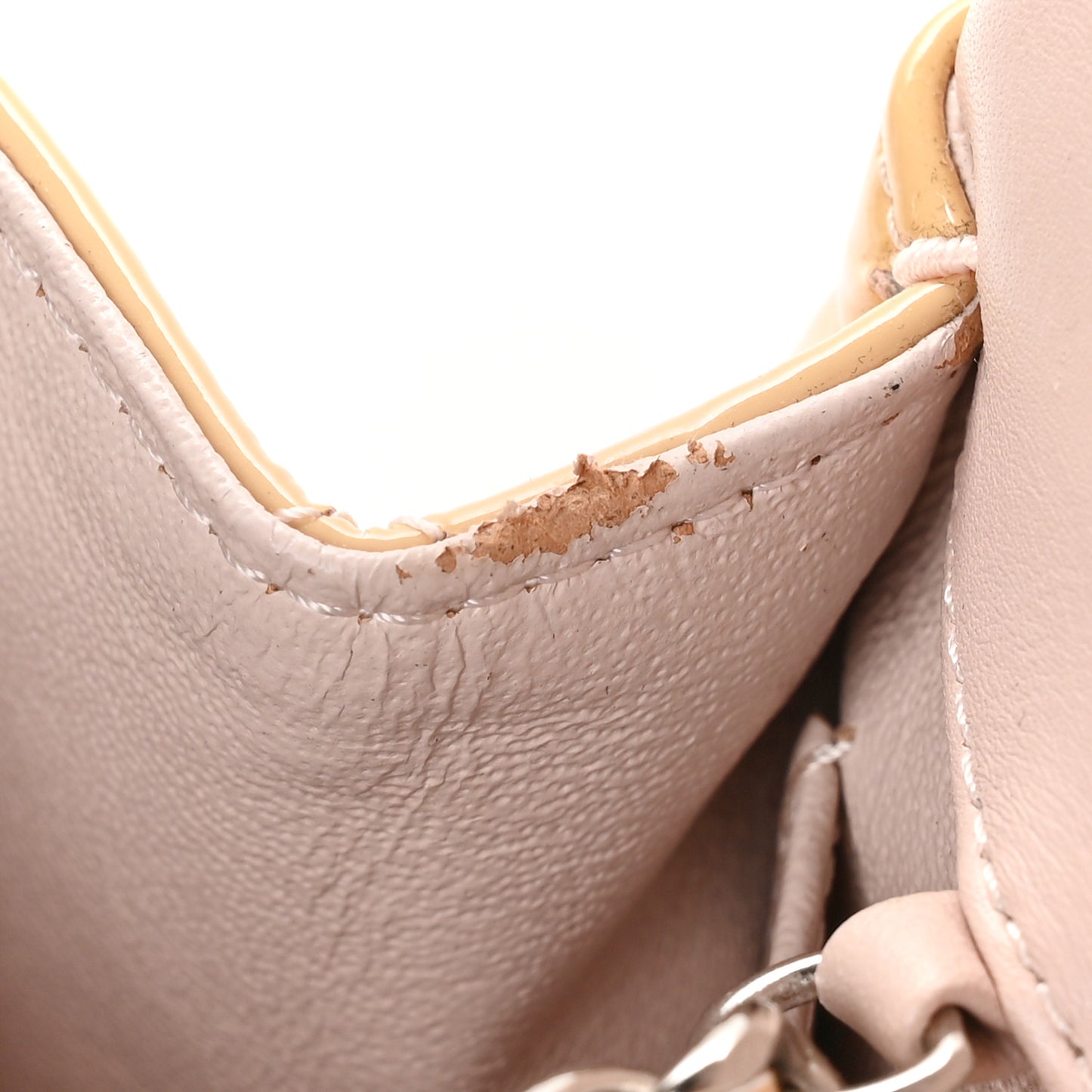 Patent Quilted Clutch with Chain Flap Beige