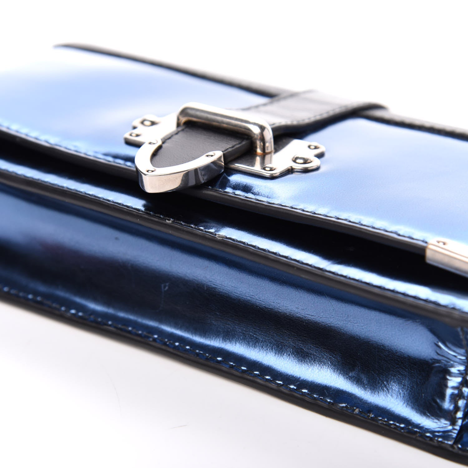Prada Metallic Vitello Saffiano Cahier Pochette Denim Black 9 of 10