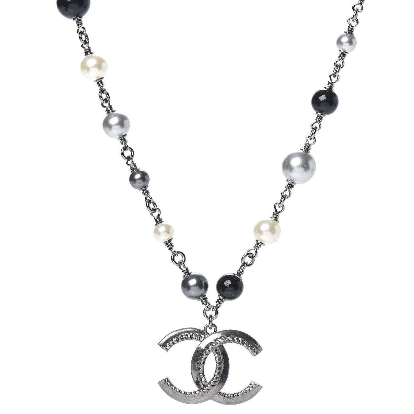 Beaded CC Short Necklace Ruthenium Black