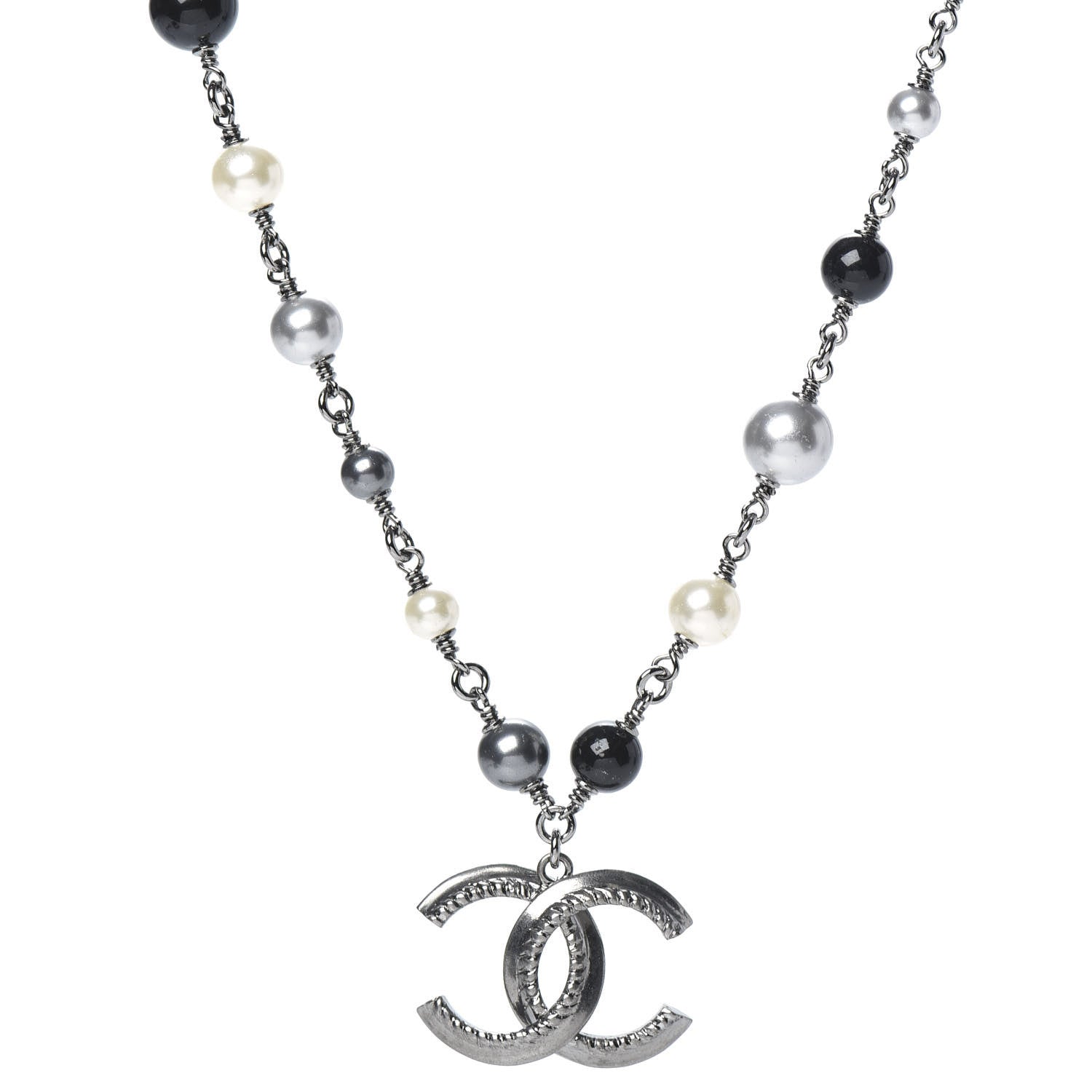 Chanel Beaded CC Short Necklace Ruthenium Black 1 of 6