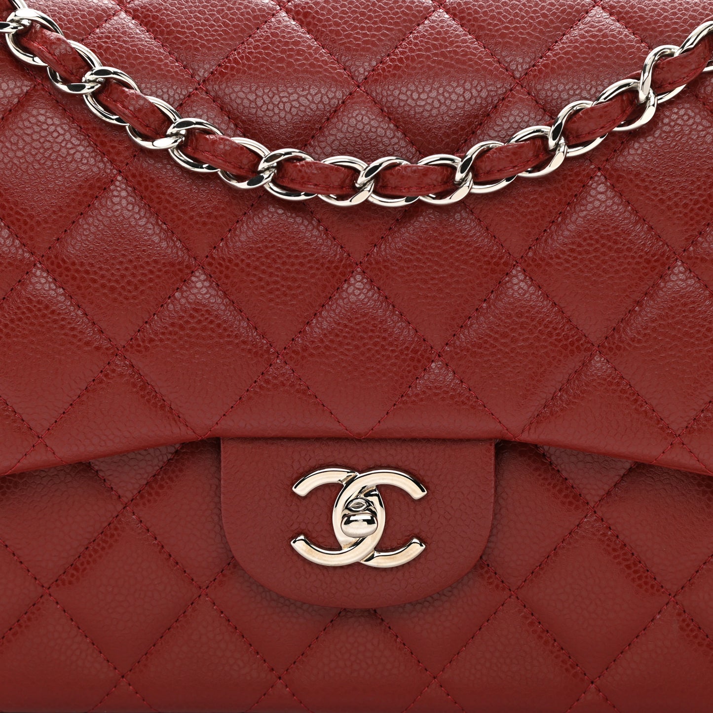 Caviar Quilted Jumbo Double Flap Dark Red