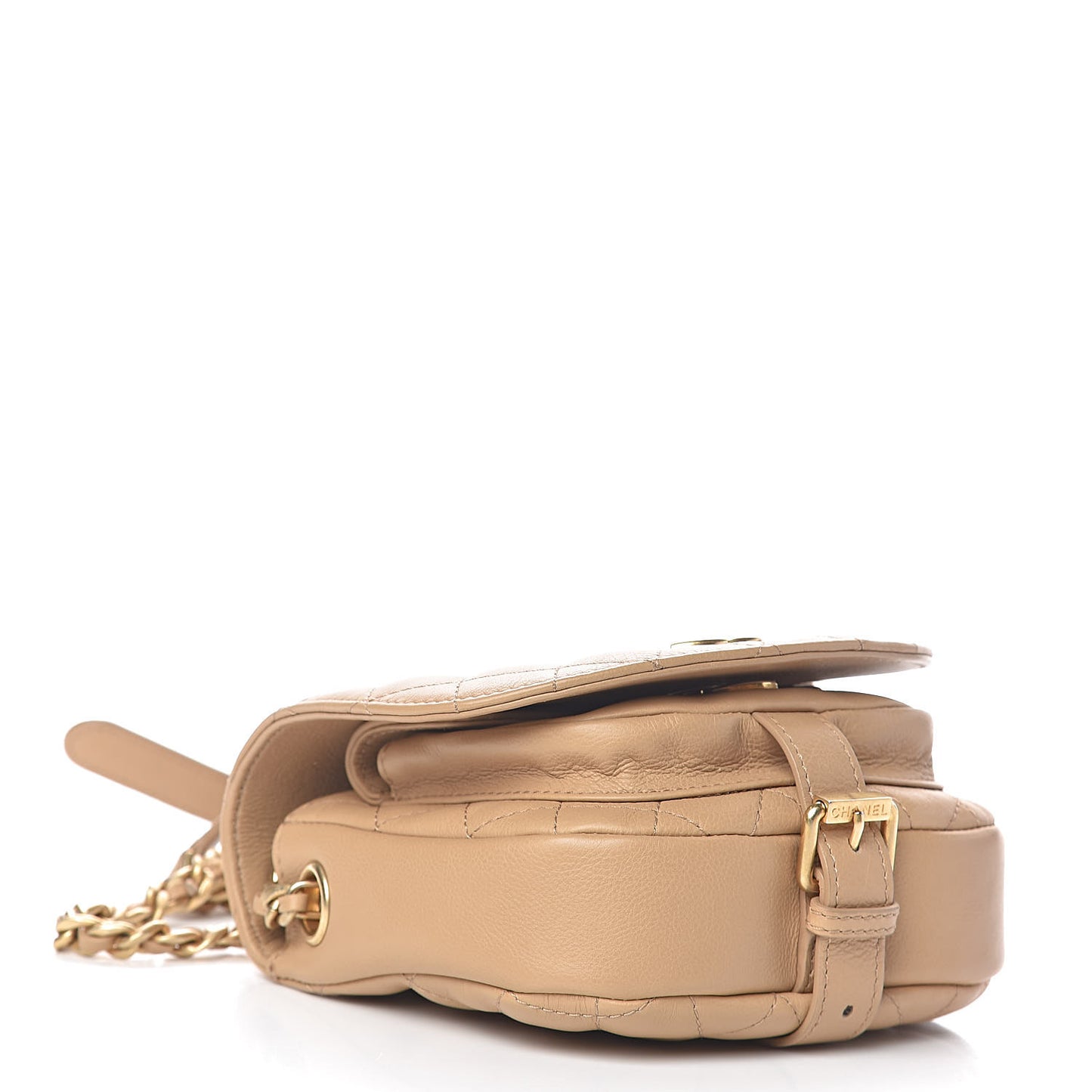 Calfskin Quilted Small Messenger Flap Beige