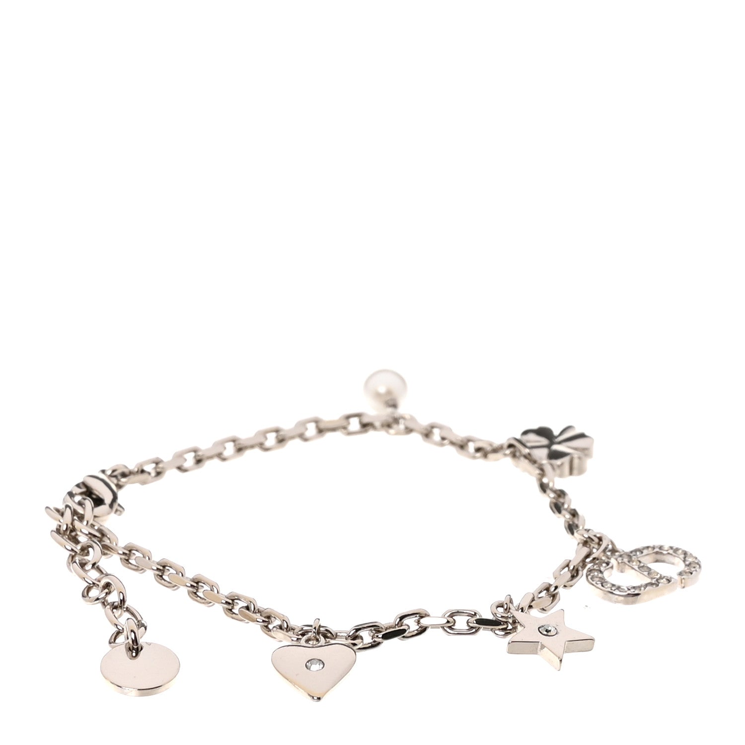 Christian Dior Crystal Petit CD Lucky Charms Bracelet Silver