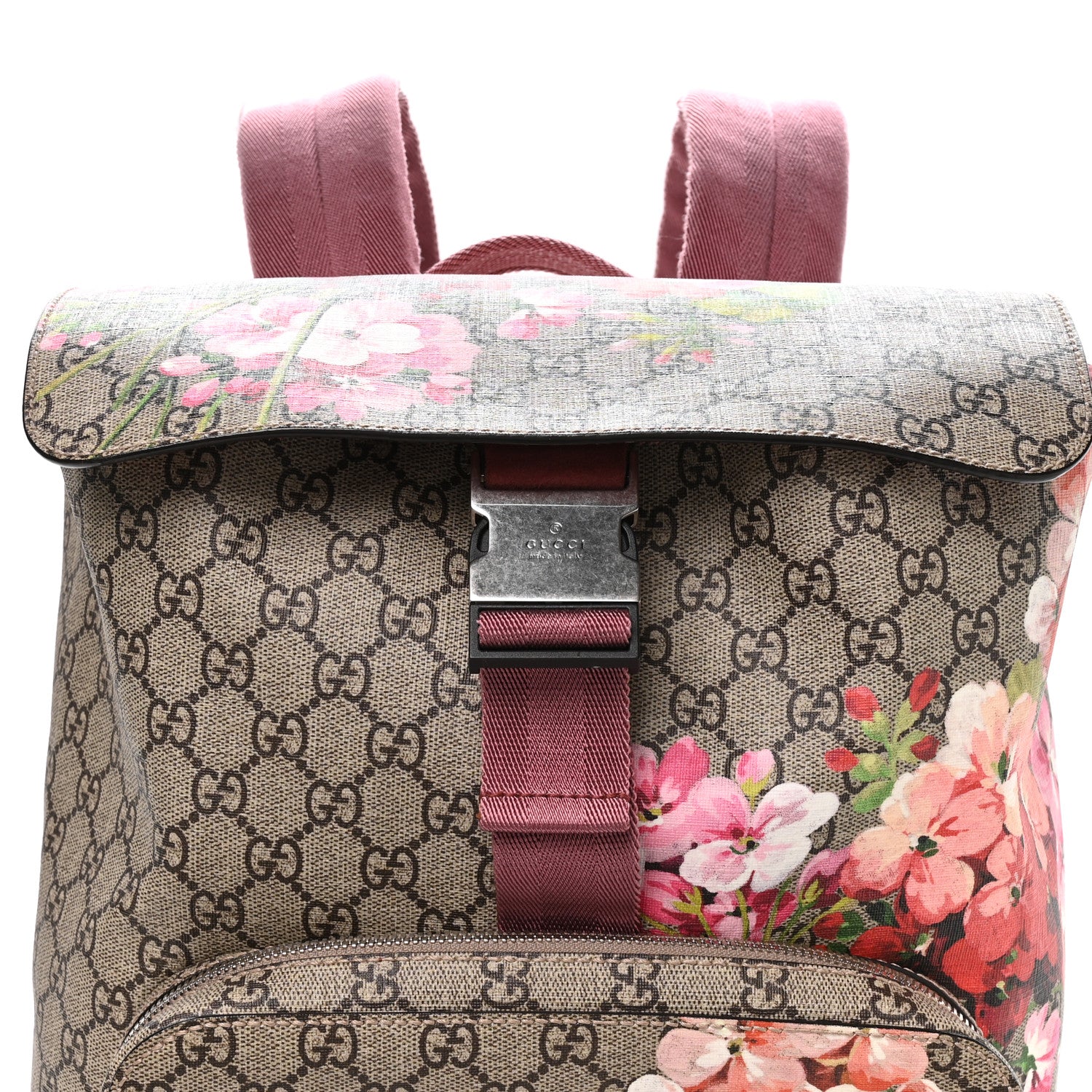 Gucci GG Supreme Monogram Blooms Medium Single Buckle Backpack Beige Multicolor Dry Rose 8 of 10