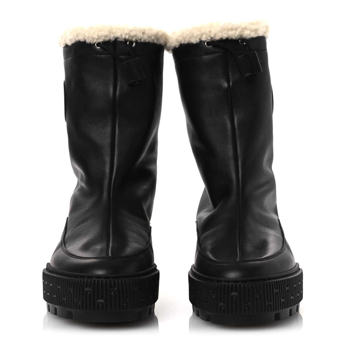 Calfskin Shearling Womens Journey Ankle Boots 38.5 Black Ecru