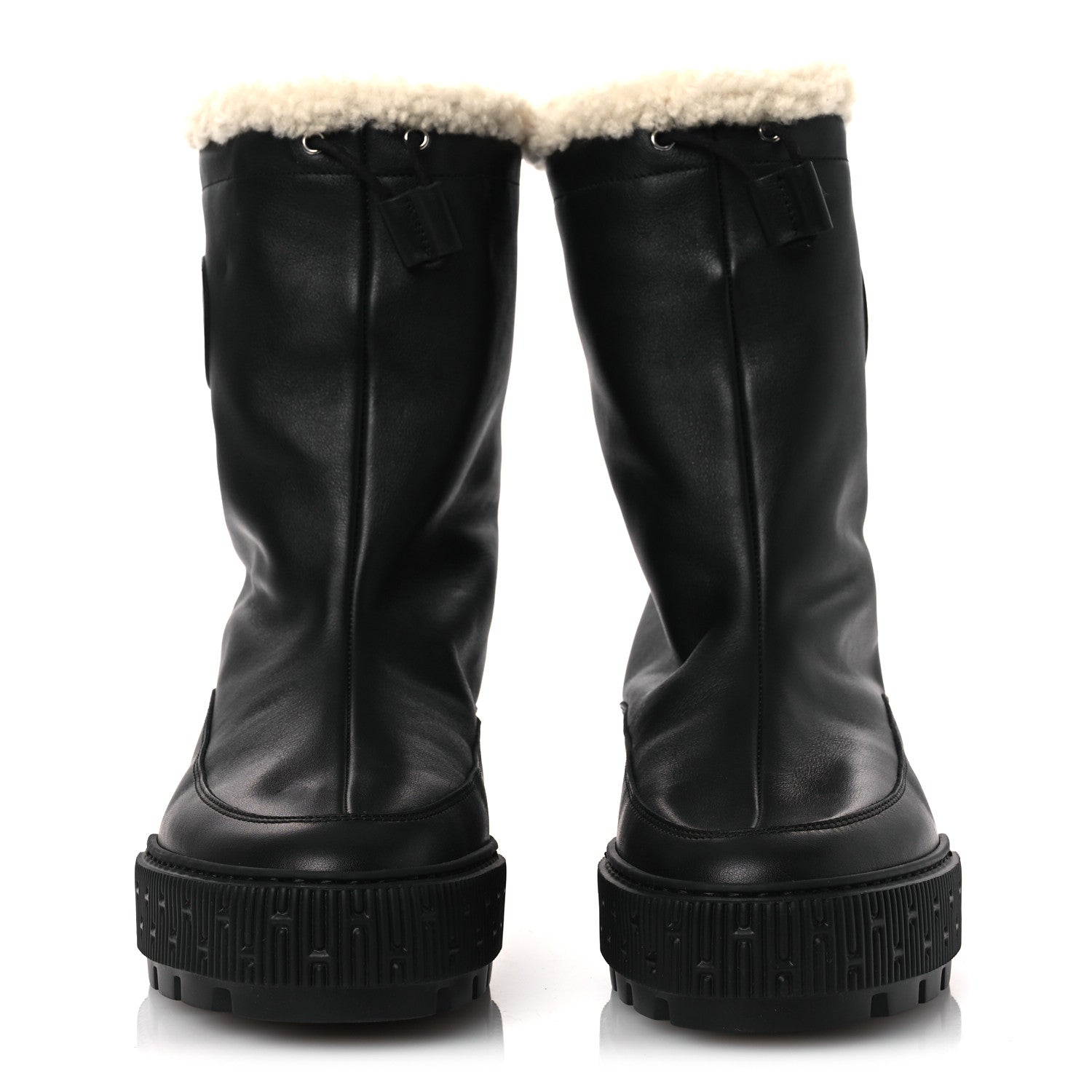 Hermes Calfskin Shearling Womens Journey Ankle Boots 38.5 Black Ecru 3 of 10