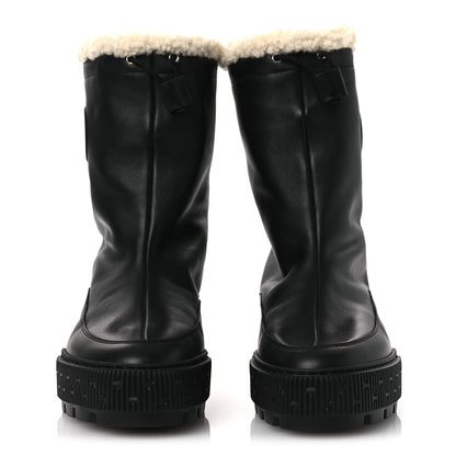 Hermes Calfskin Shearling Womens Journey Ankle Boots 38.5 Black Ecru 3 of 10