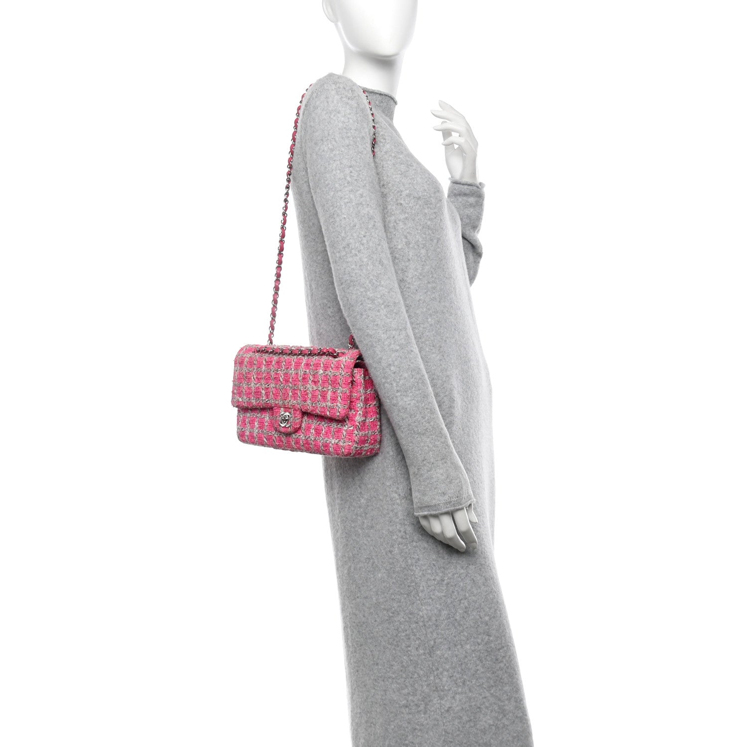 Chanel Tweed Quilted Medium Double Flap Hot Pink 2 of 12