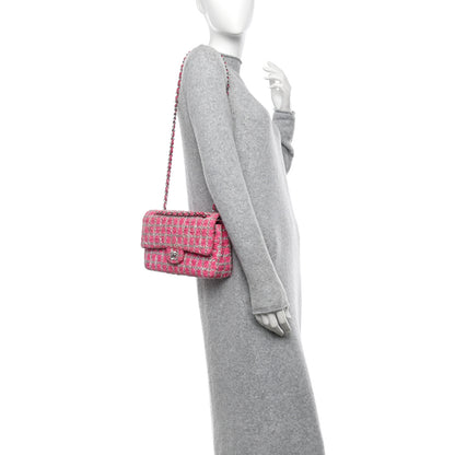 Chanel Tweed Quilted Medium Double Flap Hot Pink 2 of 12